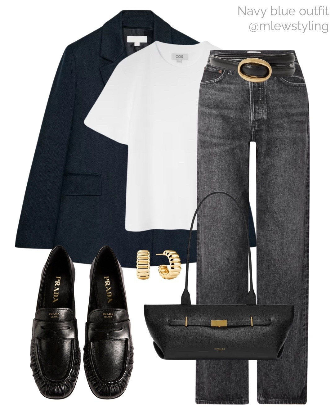 Fall/winter workwear with a navy blue blazer 💙

Tags: new in Zara wool blazer, COS white t-shirt, straight leg grey agolde jeans, DeMellier black leather bag, Prada loafers, black and gold belt, casual office outfit 

#LTKShoeCrush #LTKWorkwear #LTKStyleTip
