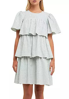 Gingham Print Tiered Dress | Belk