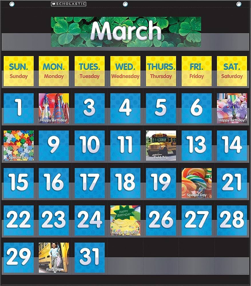 Monthly Calendar (Black) Pocket Chart | Amazon (US)