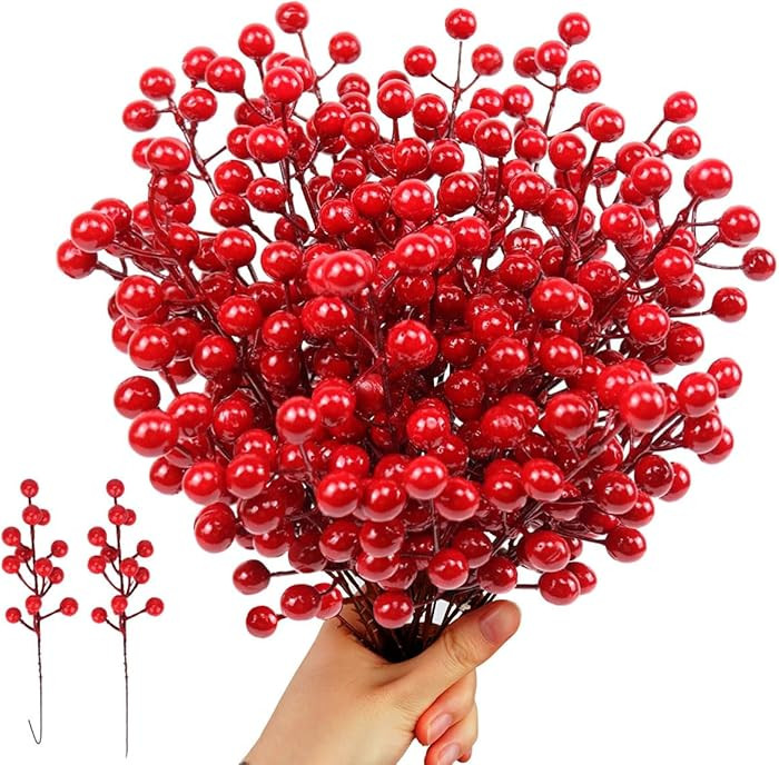 Fake Red Berry Christmas Picks 30 Pcs Holly Berry Christmas Decor Artificial Red Berries Branches... | Amazon (US)