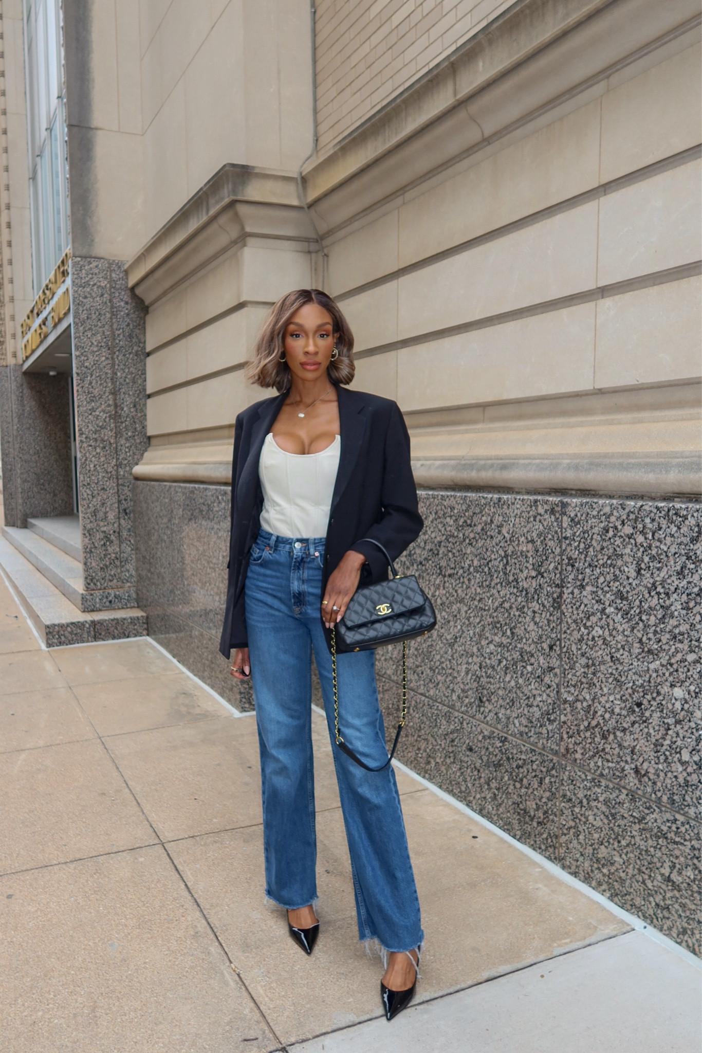 Dinner look 🖤

I live for a good corset! Perfect for dinners and a night out! 

Date night, girls night out, jeans, blazer, winter outfit, dinner date, lunch date. 

#LTKworkwear #LTKparties #LTKstyletip