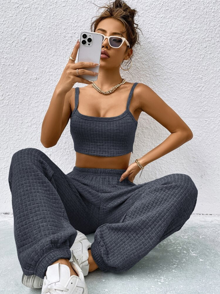 Crop Cami Top & Sweatpants | SHEIN