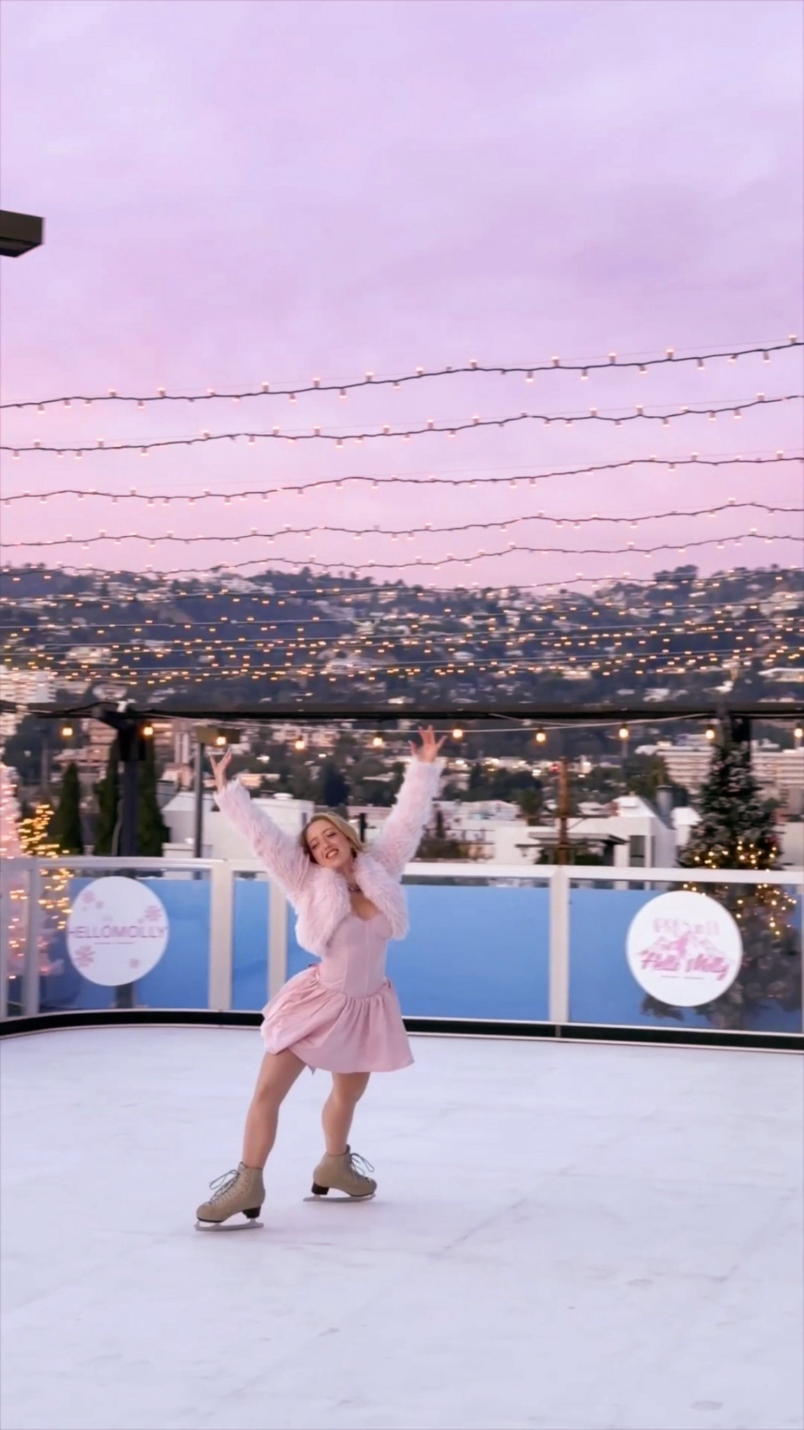 outdoor ice skating on a rooftop in LA? Yes please 😍⛸️🌅🩷 had the best time skating at the newly opened Melrose Alpine Club wearing the cutest outfit ✨ 

#LTKSeasonal #LTKActive #LTKHoliday