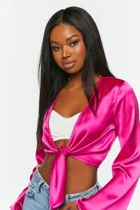 Satin Tie-Front Crop Top | Forever 21 (US)