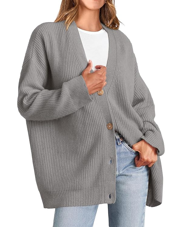 KIRUNDO Women's Cardigans 2023 Trendy Open Front Oversized Button V Neck Lightweight Cardigan Swe... | Amazon (US)