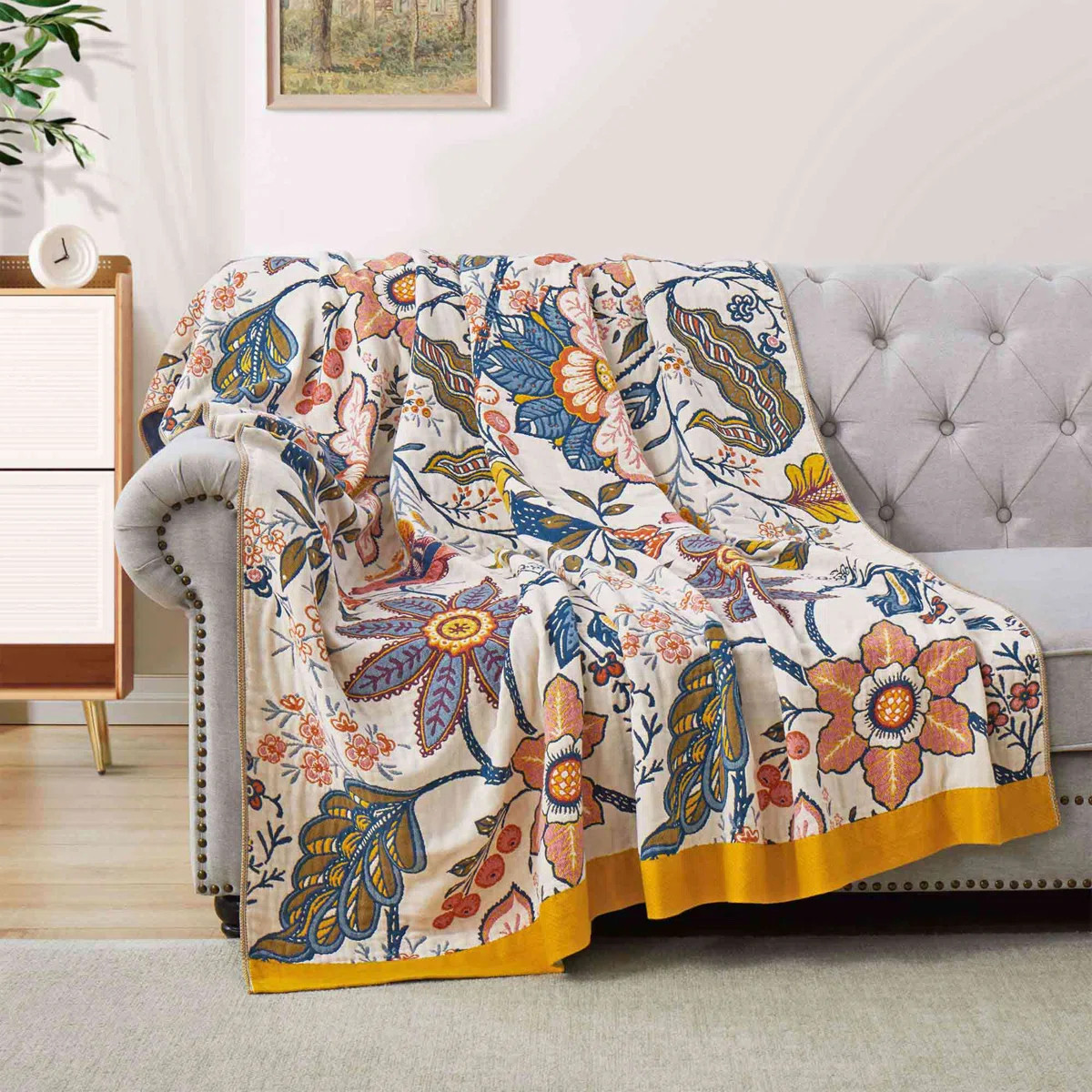 100% Natural Cotton Throw Blanket, Soft Breathable Woven Boho Throw for Couch, Sofa & Bed - Decor... | Wayfair North America