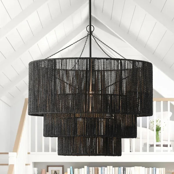 Arlandus 1-Light 23.62 inch E26 Woven Black Finish Dimmable Pendant Light | Wayfair North America
