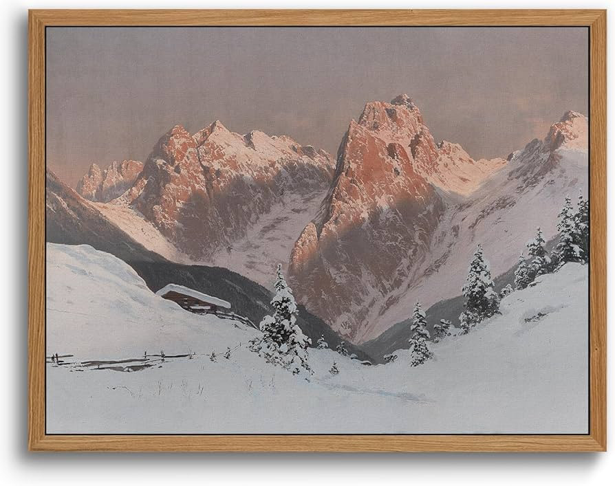 HLNUIC Framed Landscape Art Print 12”x16” Retro Winter Snowy Mountain Wall Decor Snow and Mou... | Amazon (US)