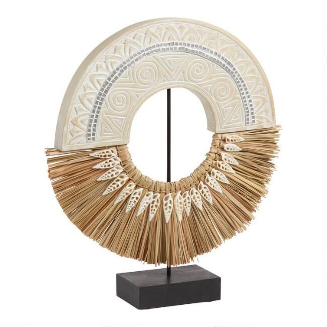 Carved Wood and Grass Ring Decor on Stand | World Market