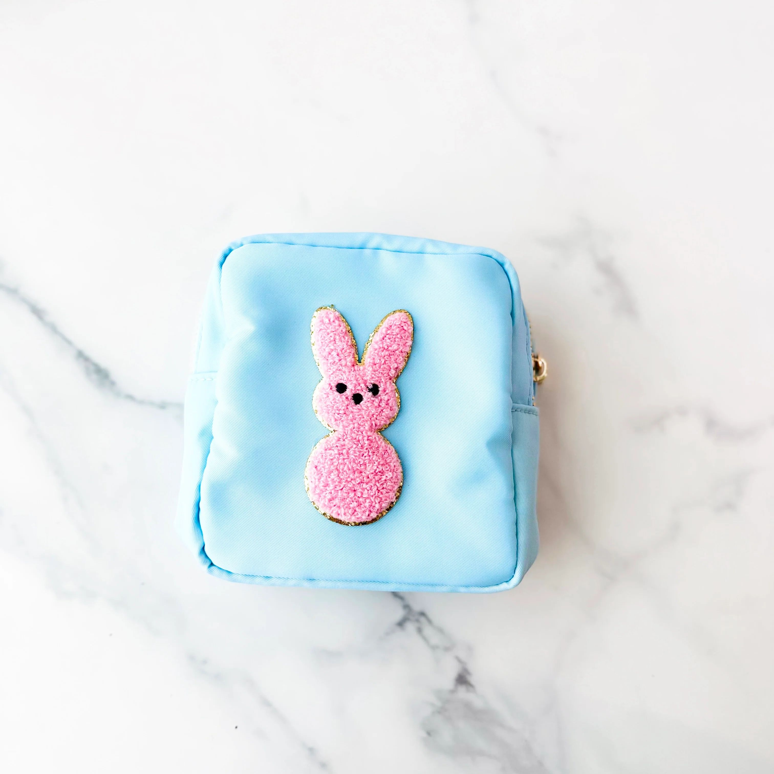 Light Blue Pouch with Pink Peeps Patch | Golden Thread
