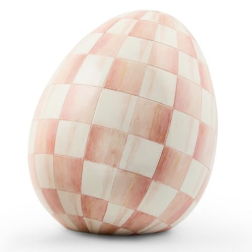 MACKENZIE-CHILDS Egg Figurine, Cute Easter Table Decoration, Spring and Easter Egg Decor, Small, Pink-and-White Rosy Check | Amazon (US)