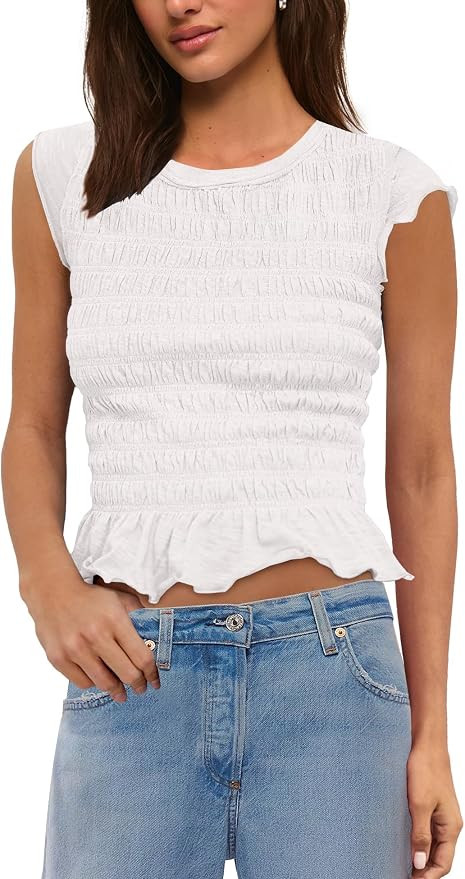Panadila Womens Crop Tops Short Sleeve Shirts Ruched Fitted T Shirts Summer Going Out Tops Y2k Ba... | Amazon (US)