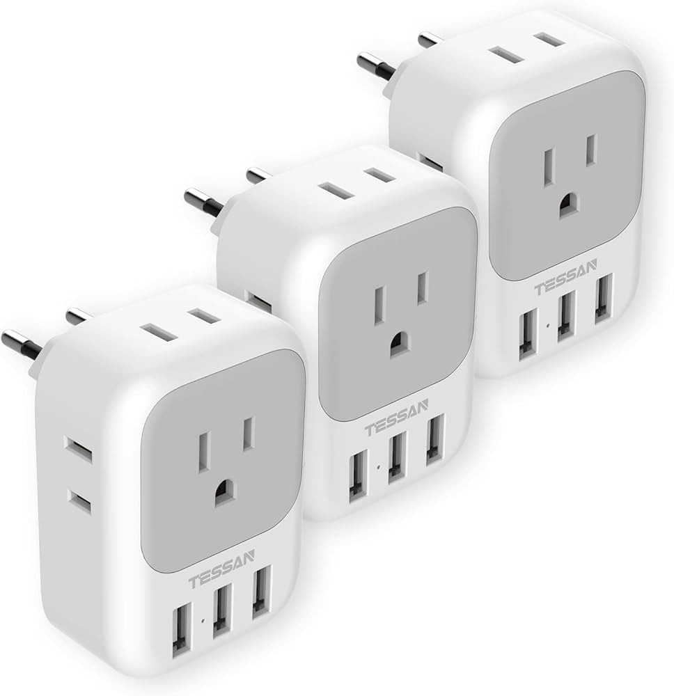 TESSAN 3 Pack European Travel Plug Adapter, US to Europe Power Adapter with 4 AC Outlets and 3 US... | Amazon (US)