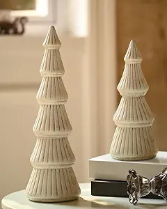 WONDROUS' DECO Wooden Christmas Tree, Tabletop White Tree Figurine, Set of 2 Desk Centerpieces fo... | Amazon (US)
