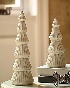WONDROUS' DECO Wooden Christmas Tree, Tabletop White Tree Figurine, Set of 2 Desk Centerpieces fo... | Amazon (US)