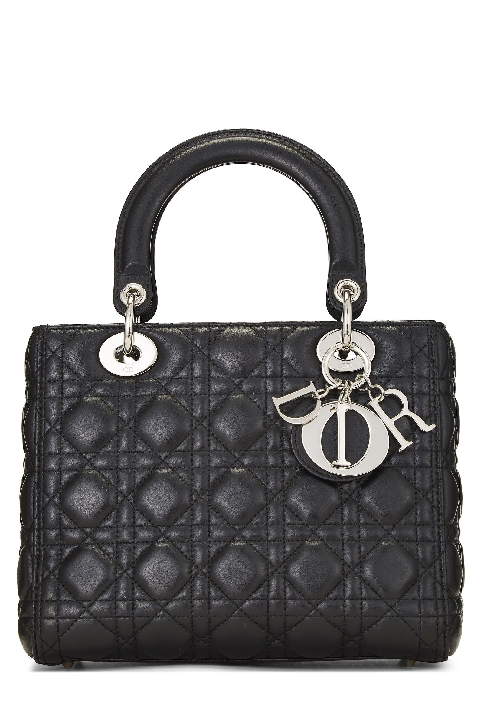 Christian Dior Black Cannage Quilted Lambskin Lady Dior Medium Q9B03U1IK7094 | WGACA | What Goes Around Comes Around