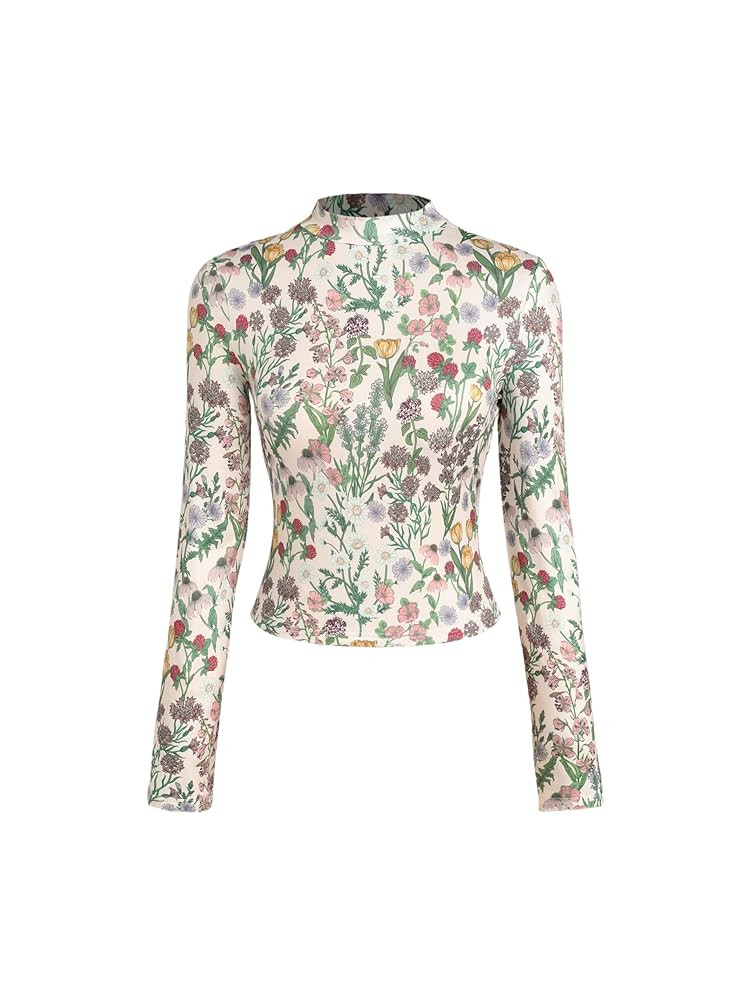 CIDER Women's Floral Knitted Long Sleeve Mock Neck Going Out Slim Fit Tops Fall Outfits Trendy Cl... | Amazon (US)