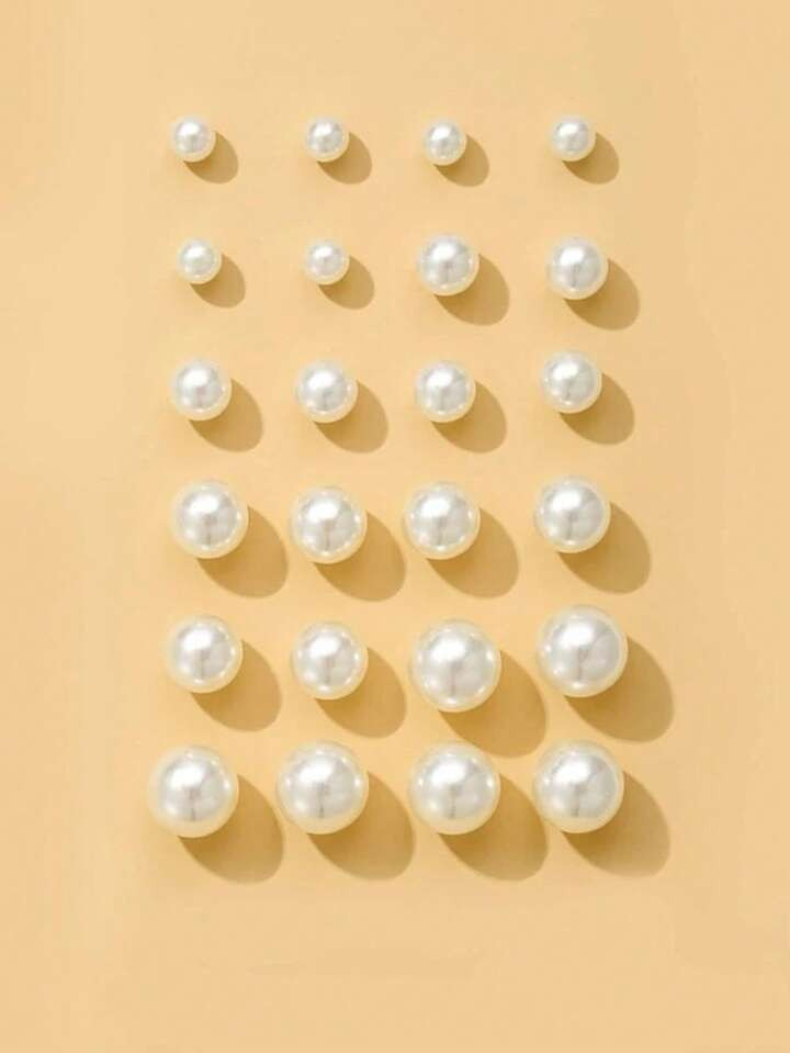 24pcs/set Faux Pearl Decor Stud Earrings | SHEIN