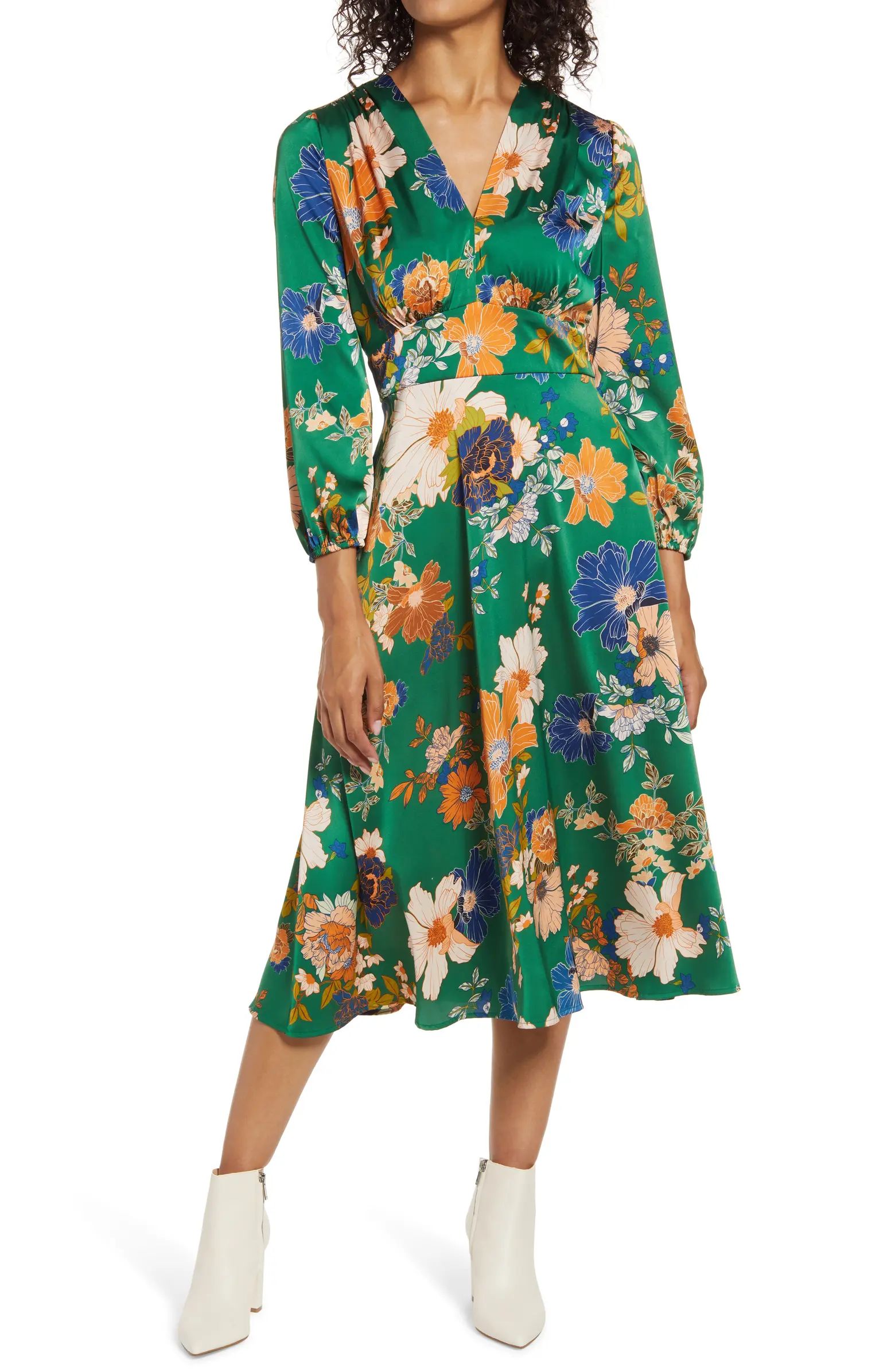 Floral Long Sleeve Midi Dress | Nordstrom