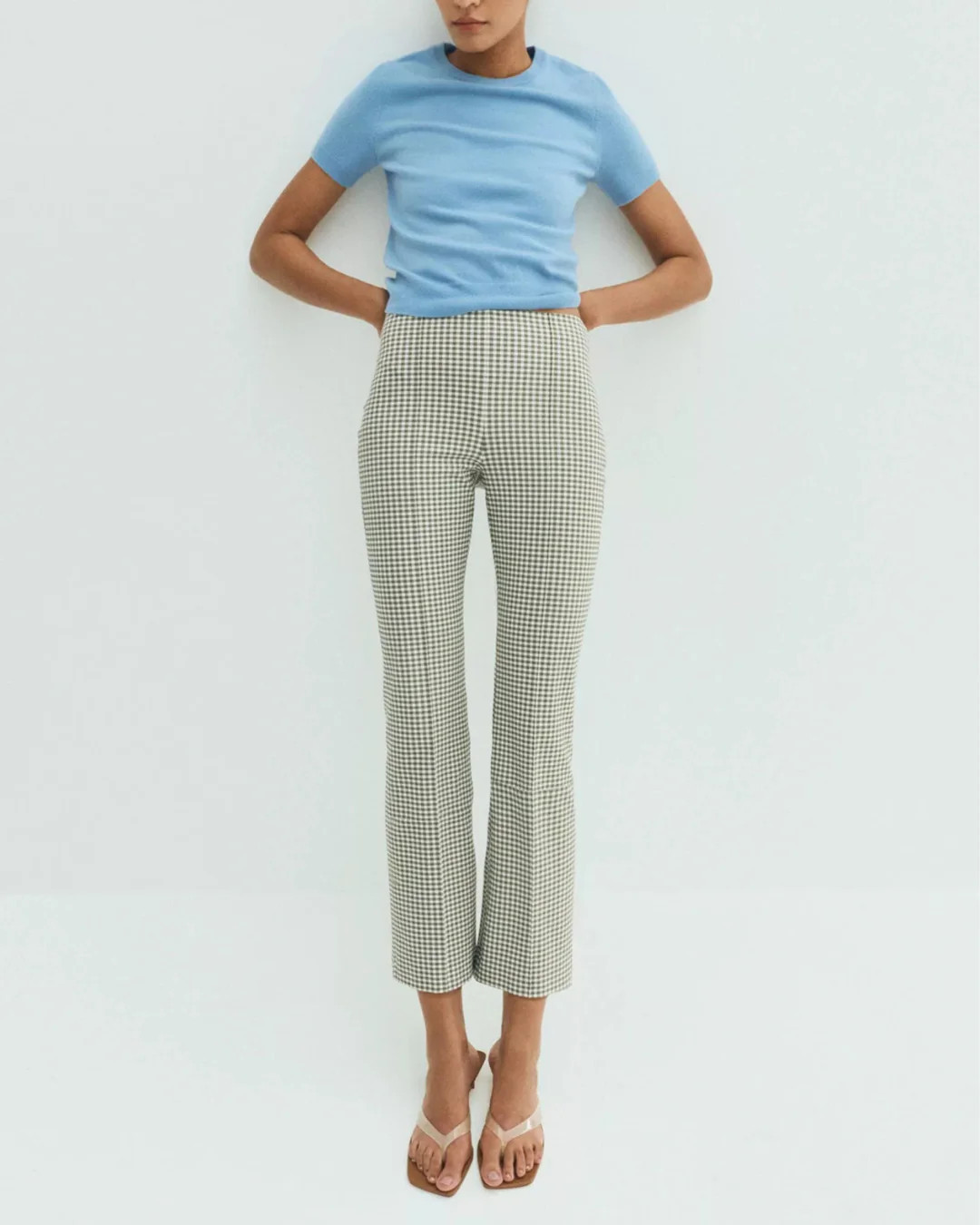 NIKI MID RISE GINGHAM CROP FLARE | FEBE Clothing