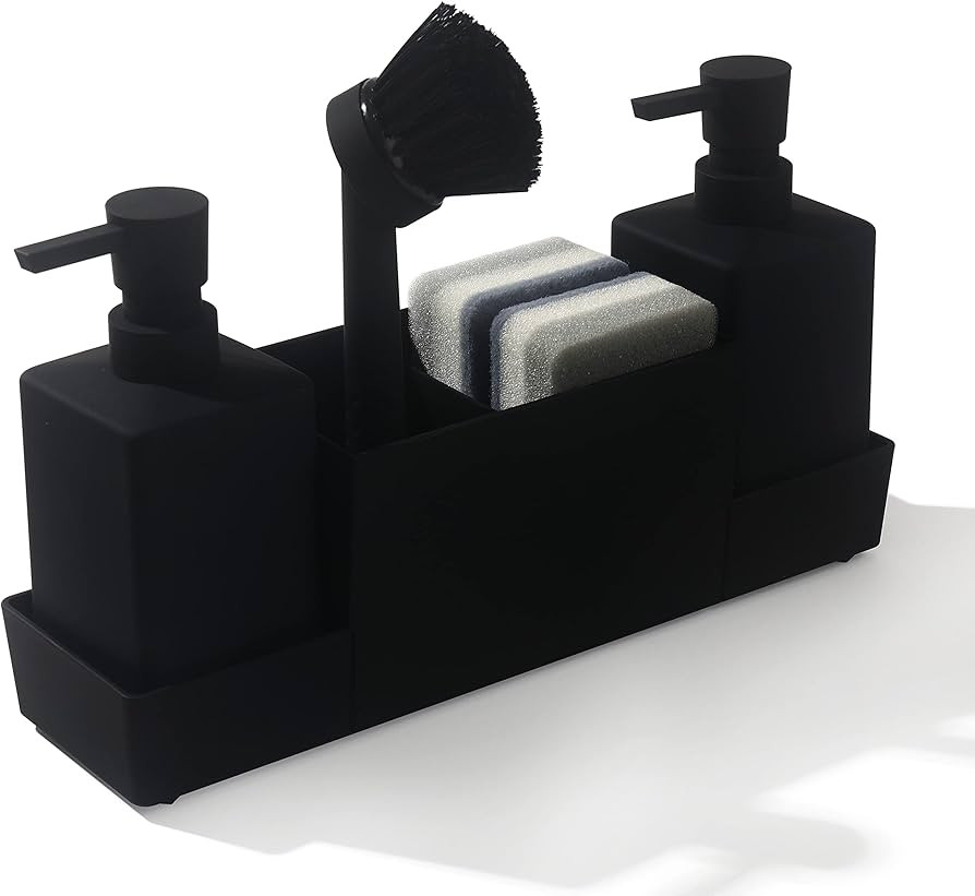 Kitchen Soap Dispenser with Sponge Holder Set for Sink Caddy, Hand Soap and Dish Soap Dispenser w... | Amazon (US)