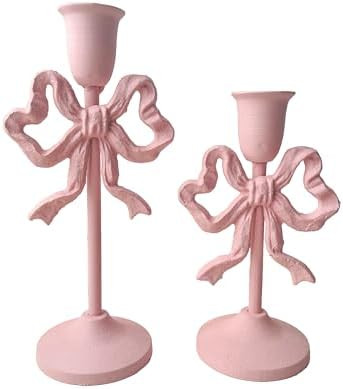 Pink Bow-Knot Iron Taper Candle Holder Set of 2,Pillar Candle Holders Decorative Candlestick Hold... | Amazon (US)