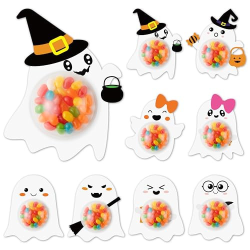TICIAGA 48set Halloween Ghost Candy Holder Craft Kits for Kids DIY Halloween Ghost Candy Card Gifts Trick or Treat Gifts Happy Halloween Gifts with Round Adhesive Shaker Pouches for School Classroom | Amazon (US)
