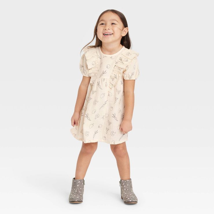 Grayson Collective Toddler Girls' Veggies Gauze Ruffle Short Sleeve Dress - Cream | Target