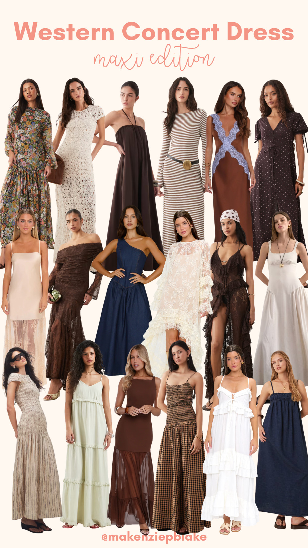 western concert dress inspo — maxi edition 🤎

rounding up my favorite maxi dresses that are perfect for country concerts, outdoor festivals, and summer nights — think flowy silhouettes, lace details, denim tones, and earthy prints.

just add boots and a belt and you’re set ✨ all linked here!

        🤠 

 #westernoutfits #countryconcertoutfit #concertoutfitideas #westernstyle #maxidressinspo #festivaloutfits #cowgirlstyle #ltkfinds #LTKFestival #LTKootd #LTKTravel