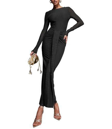 Cocktail Dresses for Women Long Sleeve Open Back Maxi Bodycon Dress Black S | Amazon (US)