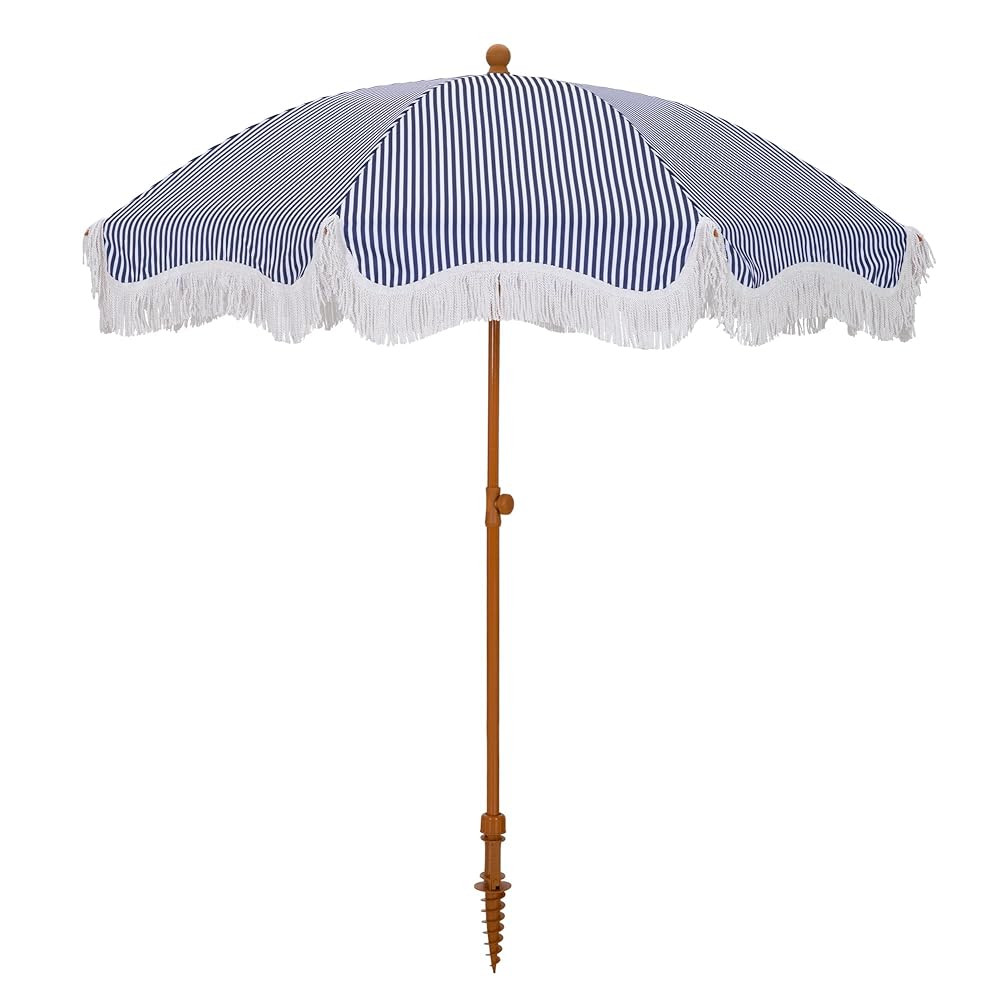 HERA'S PALACE 7ft Heavy Duty Beach Umbrella with Sand Anchor, Fringe Umbrella for Sand, UV 50+, P... | Amazon (US)