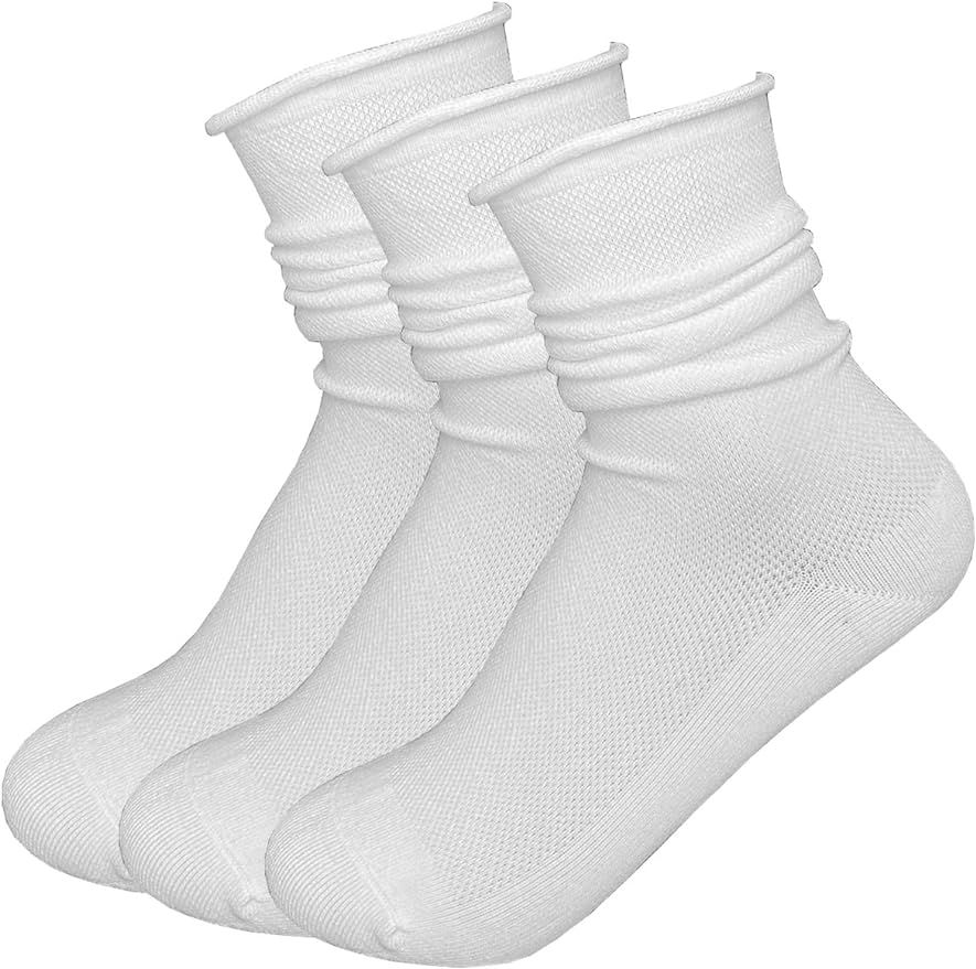 Doitall 3 Pairs Womens Roll Top Socks Slouch Cotton Crew Socks, Thin Socks with Seamless Toe & No... | Amazon (US)