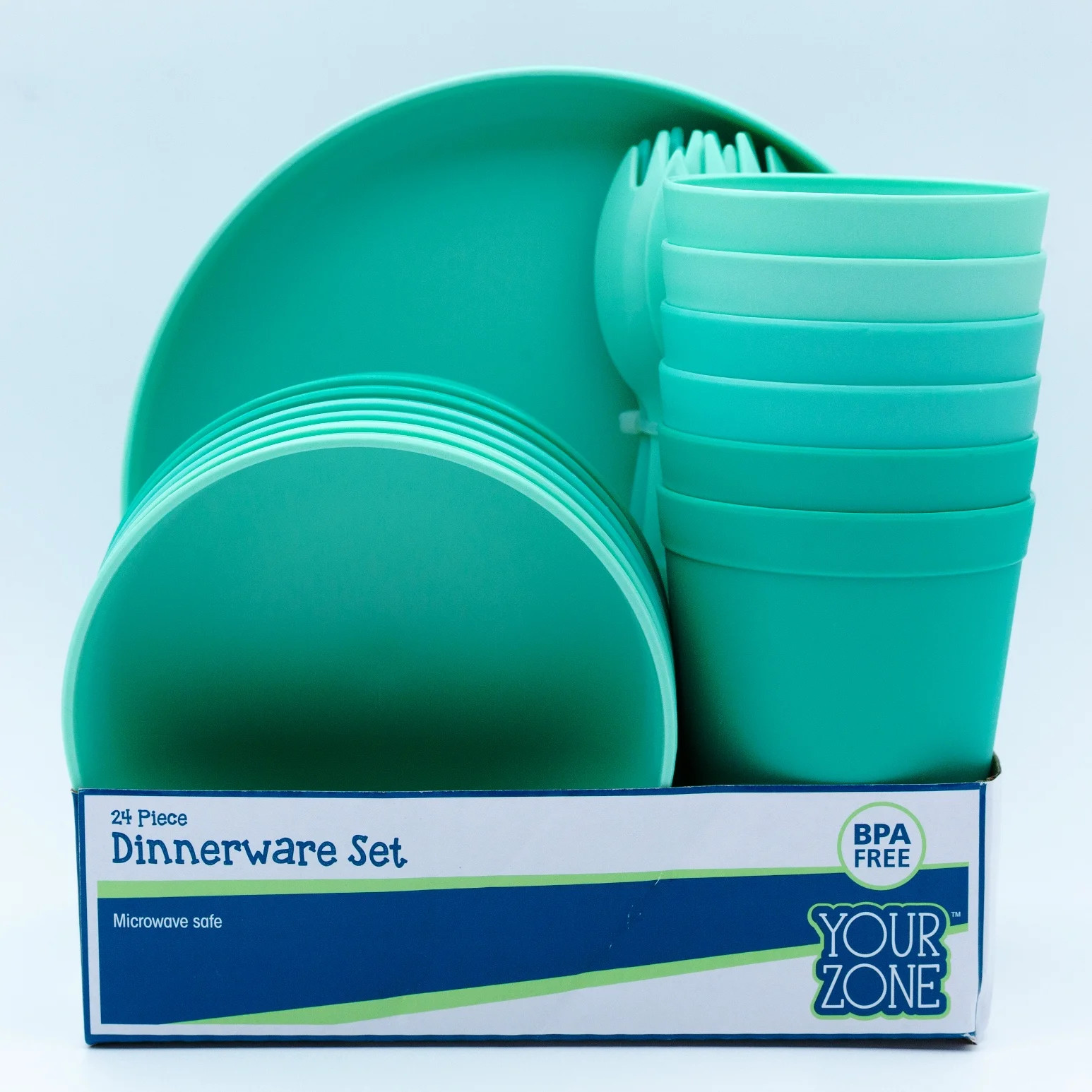 Your Zone Plastic Round 24-Piece Dinnerware Set - 3 Assorted Green Colors | Walmart (US)