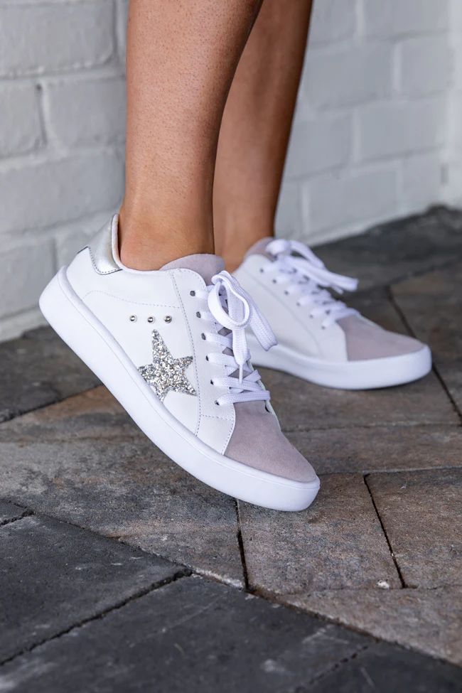 Lindsay White and Silver Studded Star Sneakers FINAL SALE | Pink Lily