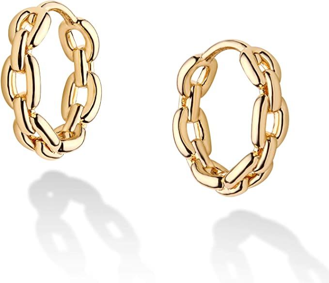 WEARON 14K Gold Plated Huggie Earrings for Women Personality Simplicity Twisted Chain Hoop Earrin... | Amazon (US)