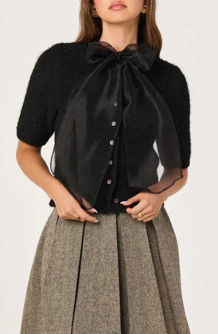 Organza Bow Mixed Media Sweater | Nordstrom
