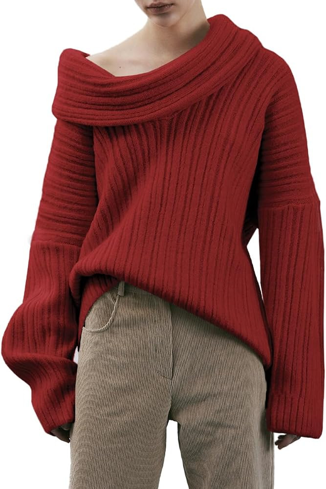 UNCLECAT Women's Off The Shoulder Sweater 2024 Trendy Oversized Fall Sweaters Boat Neck Knit Tops | Amazon (US)