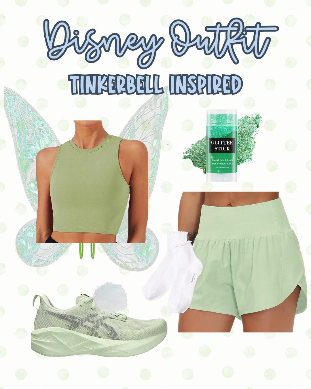 A runDisney race calls for over the top DisneyBounding styles! Who better than Tinkerbell herself to fly from the start line to the finish line? And, yes, running a half marathon in fairy wings and covered in glitter is totally encouraged at Disney!!

Not running a race? Drop the fairy wings for a full park day outfit that is super comfortable! 

 