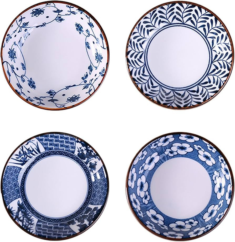 Gegong 4 Pack Blue and White Porcelain Dish Serving Plates Floral Dinner Shallow Plates Appetizer... | Amazon (US)