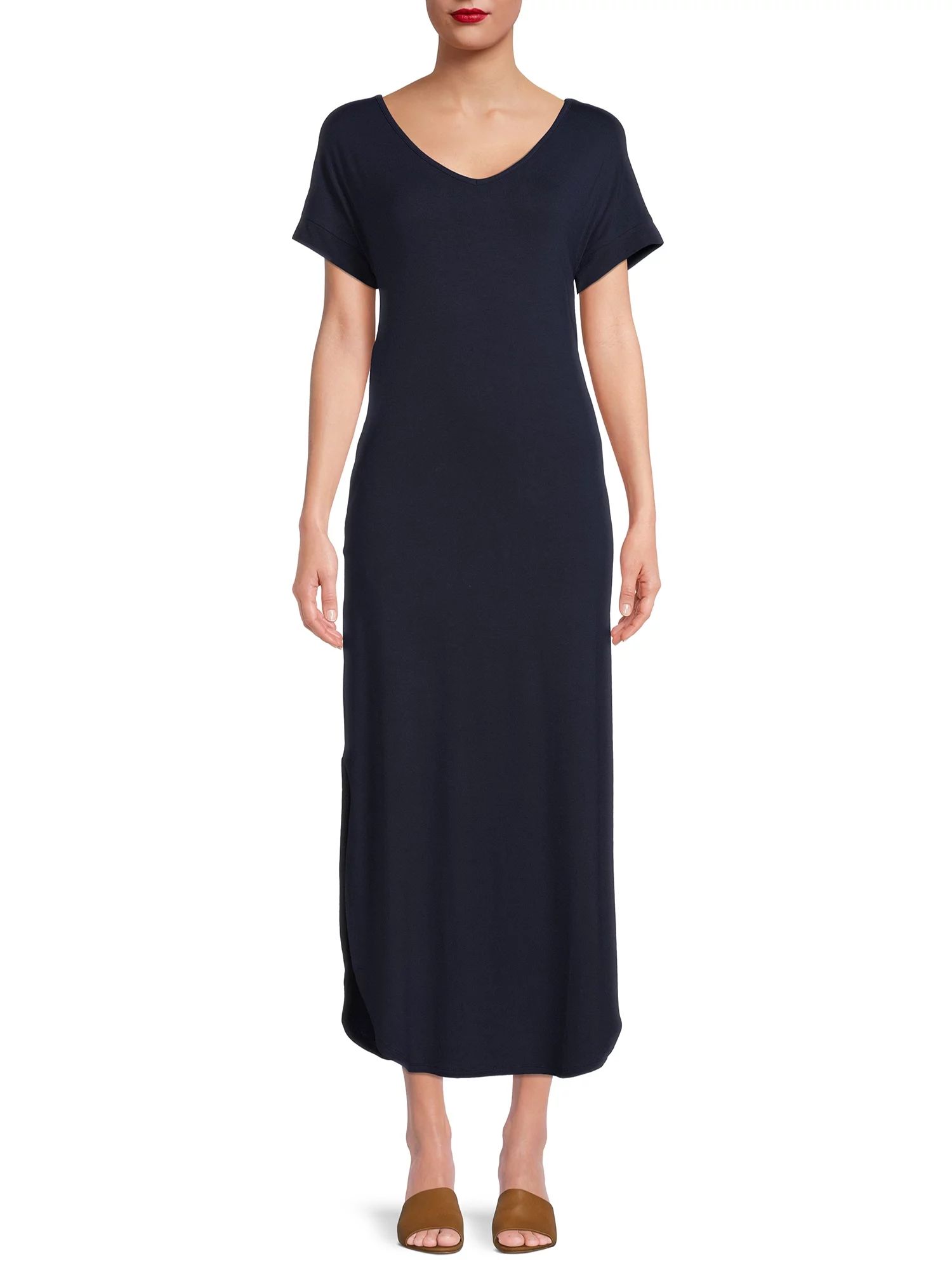 Time and Tru Women's V-Neck Maxi Dress | Walmart (US)