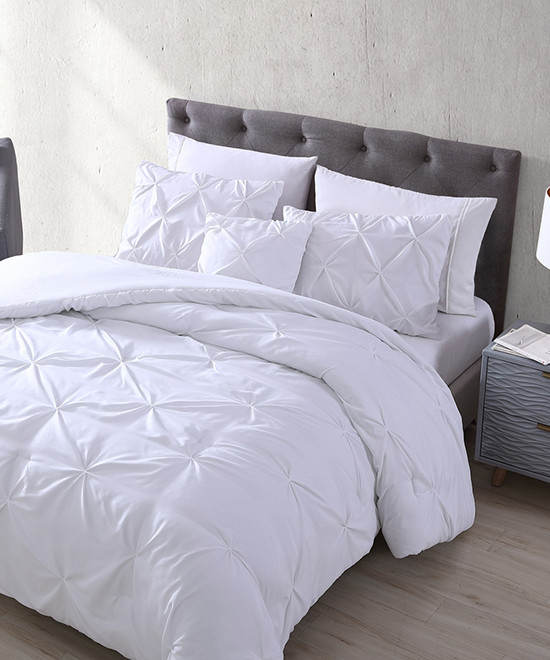The Nesting Company Comforter Sets White - White Spruce Pinch-Pleat Four-Piece Comforter Set | Zulily