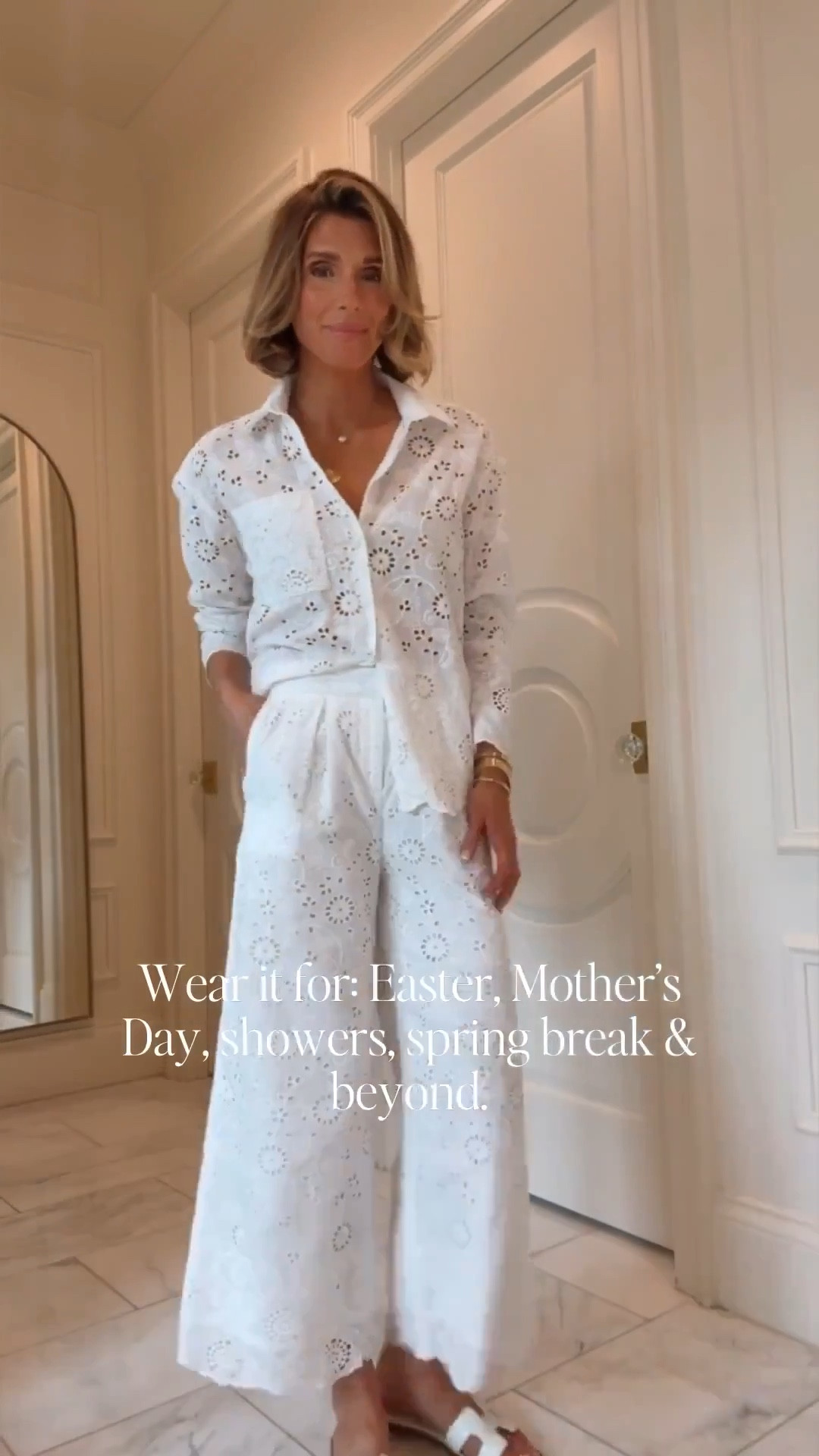 The prettiest eyelet matching set for spring 🤍 Perfect for Mother’s Day, showers, spring break dinners and more.

Sizing reference: wearing XS in bottoms, S in top. I’m 5’7

#LTKootd #LTKgrwm