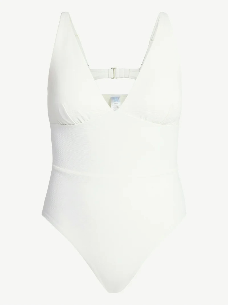 Time and Tru Women's and Women’s Plus Ribbed Plunge One-Piece Swimsuit, Sizes XS-3X | Walmart (US)