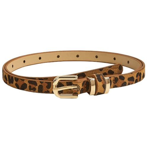 Pooyikoi Womens Skinny Belt Faux Leather Leopard Print Belt Chic Belts for Jeans Pants Fashion Solid Color with Gold Buckle (Leopard) | Amazon (US)