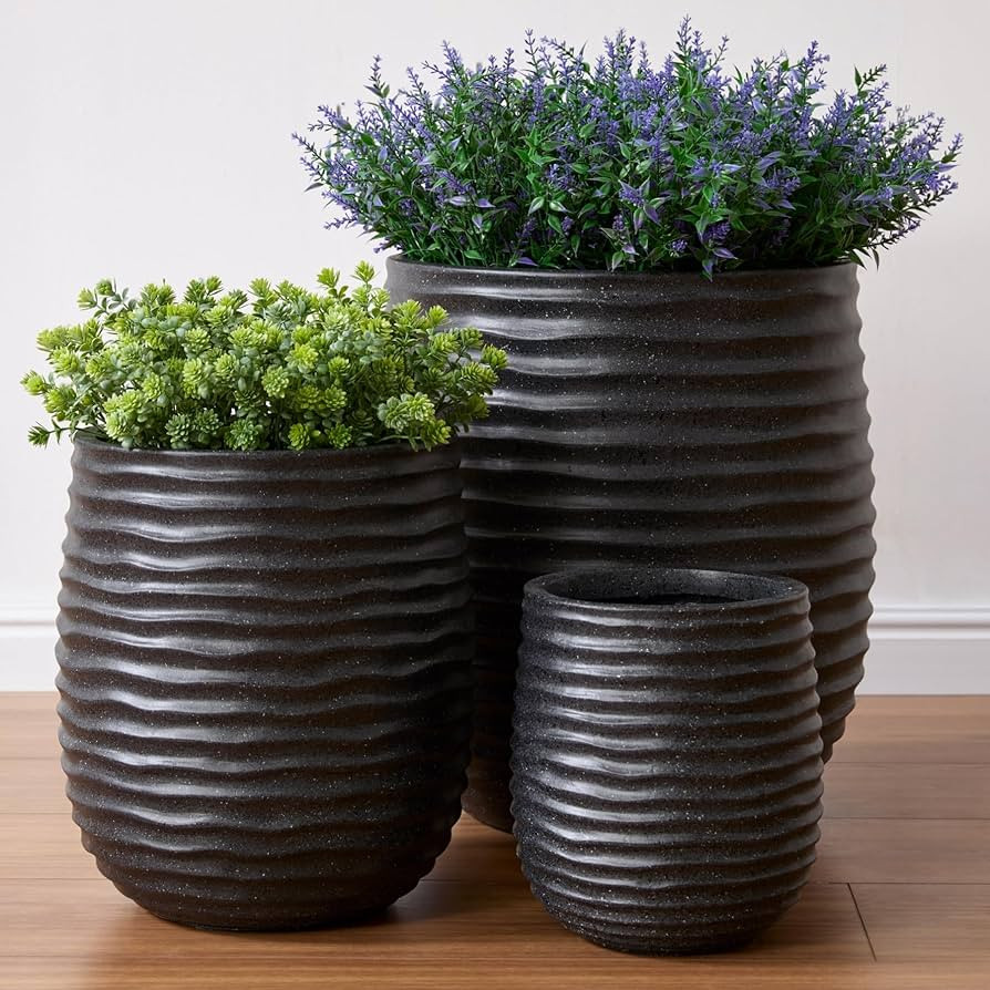 15”+11”+7.9” Dia Round Concrete Planter Set of 3, Flowerpot with Wavy Texture, Large Outdoo... | Amazon (US)