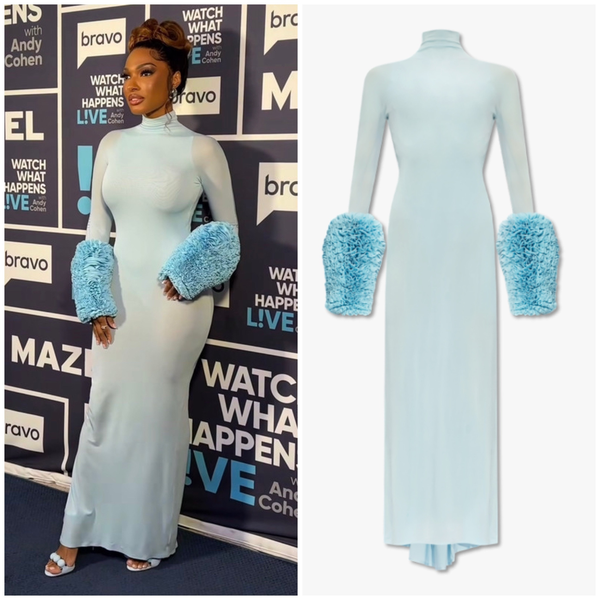 Lesa Melan’s Light Blue Fur Cuff Dress 📸 = @bravowwhl