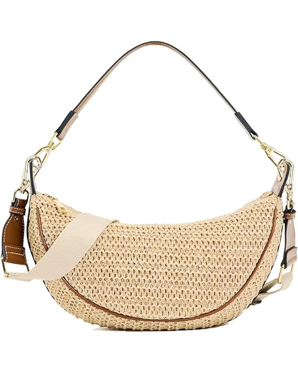 Straw Crossbody Bags for Women Beach Woven Hobo Handbag Summer Chic Crescent Shoulder Purses with... | Amazon (US)
