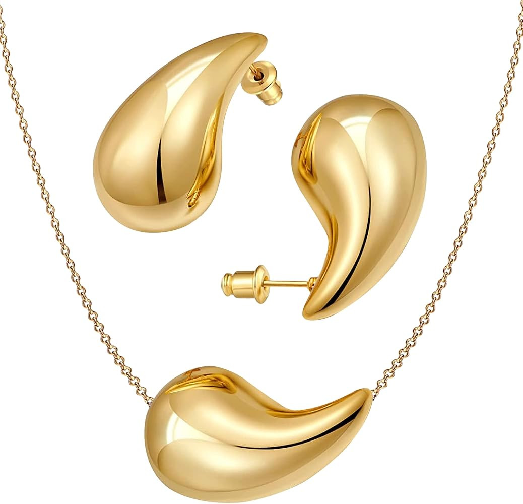 Teardrop Earrings Gold Silver Drop Earring 18K Chunky Gold Hoop Earring And Waterdrop Hollow Neck... | Amazon (US)