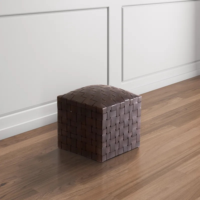 17" Wide Genuine Leather Square Cube Ottoman | Wayfair Professional