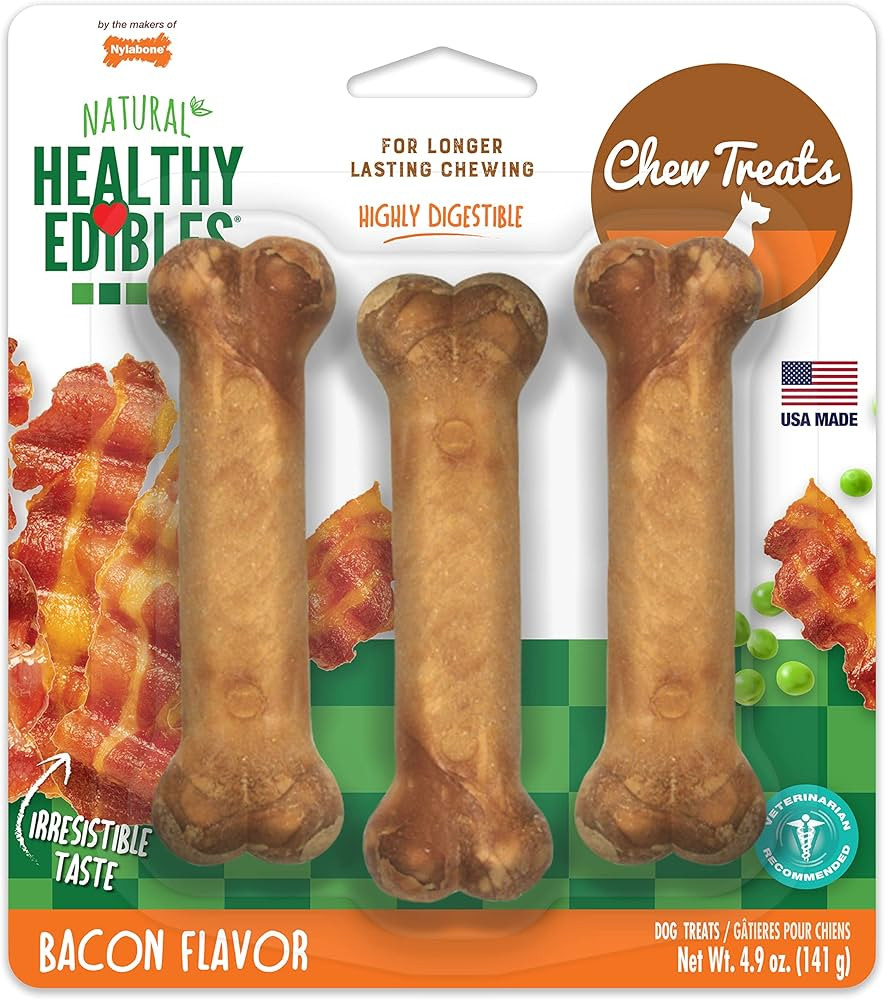 Nylabone Healthy Edibles All-Natural Long Lasting Bacon Flavor Chew Treats 1 count pack of 3 Baco... | Amazon (US)